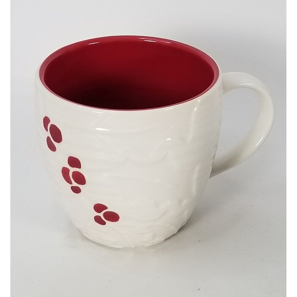 Starbucks Christmas 2010 Mug Holiday Holly Berry White Red Embossed 16oz. Cup